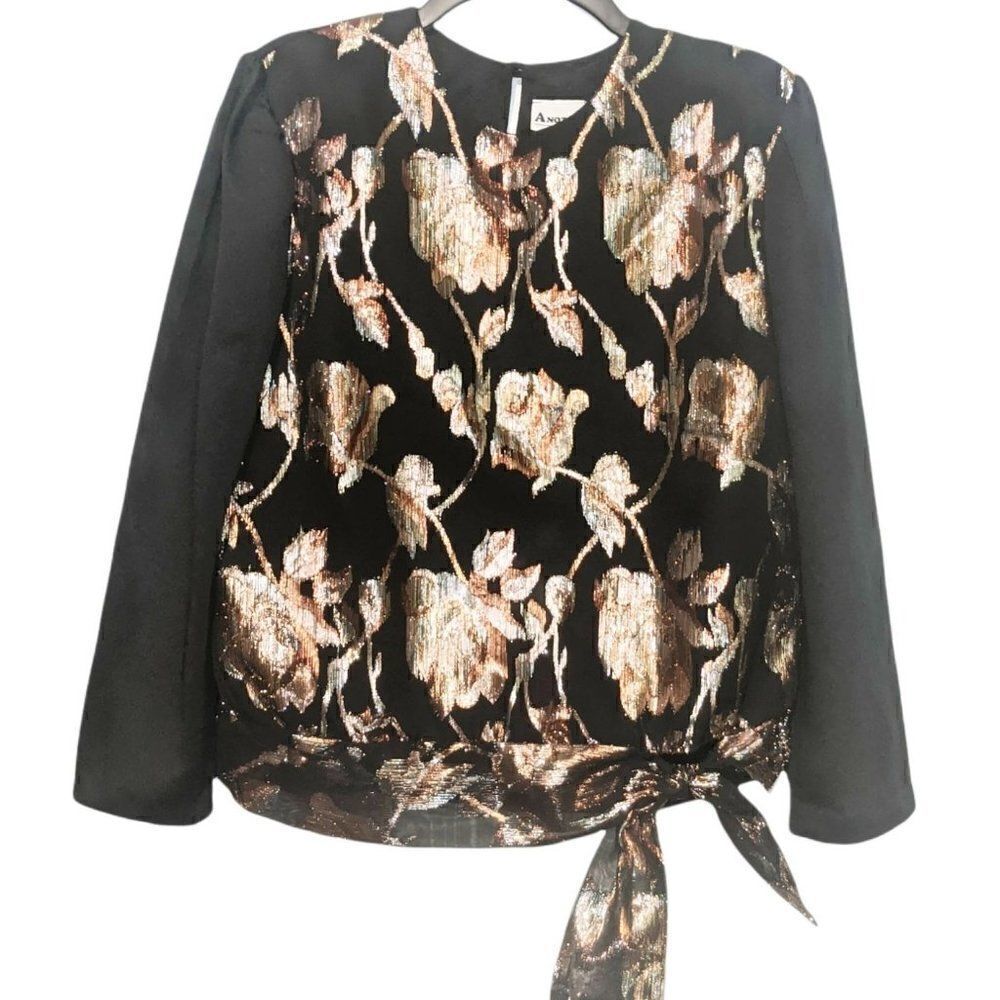 ‎Vintage Another Thyme Black Top with Metallic Floral Motif Medium